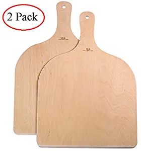 G.a HOMEFAVOR Natural Wood Pizza Peel with Handle, Large Pizza Paddle Spatula Cutting Board for Baking Homemade Pizza Bread and Cheese Serving Tray Oven or Grill Use - Set of 2, 16.5x11.8''