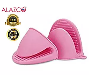 ALAZCO Pink Mini Oven Mitts 1 Pair (2pcs), Heat Resistant Pinch Mitt Gloves Potholder for kitchen Cooking & Baking - Food-Grade Silicone