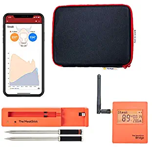 The All New MeatStick Unlimited Range WiFi Bridge Set - True and Smart 2 Wireless Meat Thermometers with Built-in App Cook Recipes for Grilling, Smoking, Oven, Kitchen Cooking