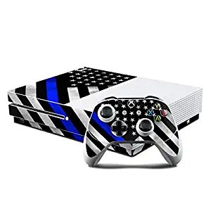 Thin Blue Line Hero Protector Skin Sticker Compatible with Microsoft Xbox One S Console and Controller Kit - Ultra Thin Protective Vinyl Decal Wrap Cover