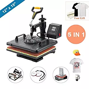 CO-Z Heat Press 360 Degree Swivel Heat Press Machine Multifunction Sublimation Combo T Shirt Press Machine for Mug Hat Plate Cap Mouse Pad (12"x15"_5 in 1_Intelligent Audible Alarm)