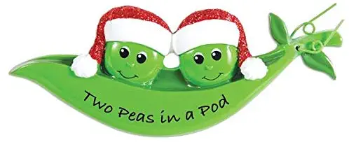 Personalized Christmas Tree Decoration Ornament 2019 – Traditional Home Décor – New Year Santa Gift - Holiday Fun w Hanging Hook - New Peapod Family of 2 (Couple) - Free Customization