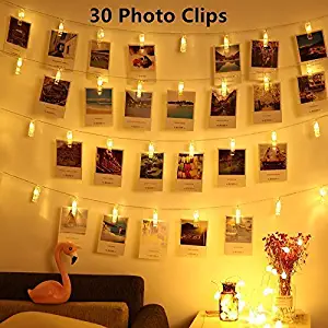 Magnolora LED String Magnoloran 30 Clips Battery Powered Fairy Twinkle, Wedding Party Home Decor Lights for Hanging Photos, Cards and Artwork, 10 Feet, Warm White