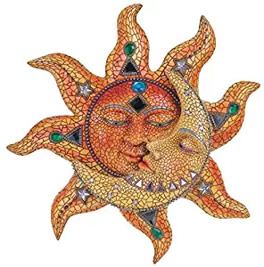 George S. Chen Imports Polyresin Orange Mosaic Face Sun with Yellow Mosaic Moon, 13"