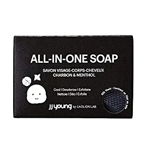 JJ YOUNG All-In-One Soap - For Hair, Face, and Body, Cools, Deodorizes, and Removes Sebum with Charcoal, Menthol, and Chitosan Propolis - 3.52 oz.