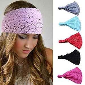 Bodermincer 8 Colors/set Women Girl Bandanas Lace Flower Beach Headband Hair Band Chic Wide Headwraps Accessories Hot Sale (8 Colors/set)