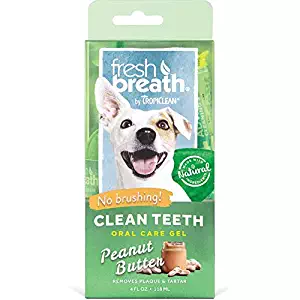 TropiClean Fresh Breath Peanut Butter Flavor Clean Teeth Gel for Dogs, 4oz, Made in USA