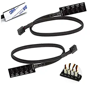 LinaLife 2pcs 14.5inch 4-Pin PWM Fan Power Supply Cable 1 to 5 Splitter 5 Way PC Case Internal Motherboard Fan Power Extension Cable Cord Wire for ATX Computer Case 4-Pin and 3-Pin Cooling Fans 37cm