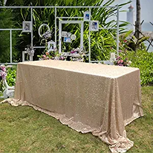 QueenDream Sequin Tablecloth Champagne Overlay Wedding Party Christmas Home Table Decor 90x156inches