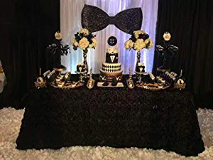 B-COOL Halloween Tablecloths Rosette Tablecloth Black 3D Floral 60x102 Inch Rectangular Overlay for Wedding Party Dining Rooom Home Decor