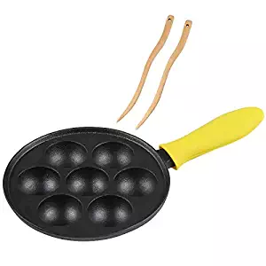 Cast Iron Aebleskiver Pan for Danish Stuffed Pancake Balls by Upstreet (Yellow)
