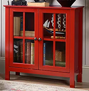 American Furniture Classics OS Home and Office Glass Door Accent and Display Cabinet, Red Paint