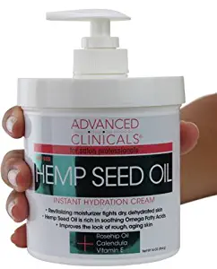 Advanced Clinicals Hemp Seed Lotion. Hemp seed oil cream for dry, rough skin with Rosehip Oil, and Vitamin E. Large spa size 16oz cream with pump. (16oz)
