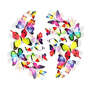 24 Packs 3D Butterfly Magnets for Refrigerator Decors, Fridge Magnets, Removable DIY Butterflies Decoration Wall Stickers (Rainbow)
