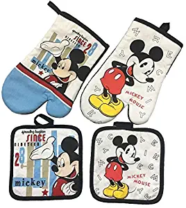 Lvhenongye Mickey Mouse Microwave Glove Potholder Bakeware and White 100% Cotton Oven Mitts and Potholder mat for or Kitchen