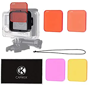 CamKix Diving Lens Filter Kit Compatible with GoPro Hero 4, Hero+, Hero and 3+ - fits Standard Waterproof Housing - Enhances Colors for Underwater Video and Photography - Includes 5 Filters