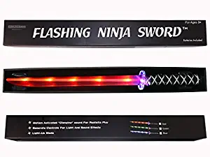 Ninja Sword Toy Light-Up (LED) Deluxe with Motion Activated Clanging Sounds – RED in a Gift Ready Packaging and Separate Sound Control