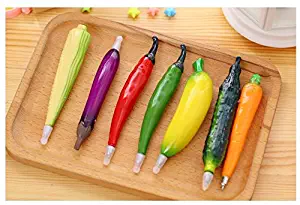 Chris-Wang 7Pcs Artificial Corn/Red Pepper/Eggplant/Cucumber/Carrot/Green Pepper/Banana Creative Cute Ballpoint Writing Pens Ball Pen - Fruits and Vegetables Magnetic Fridge Magnets