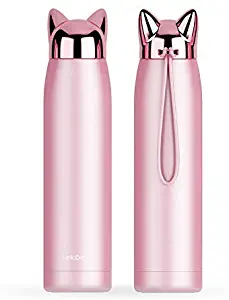 Cute Cat Ears Water Bottle, Hot Cold Coffee Thermos, Cute Stylish Tumbler Flask, Vacuum Thermos Stainless Travel Mug for Kids or Girls (Pink) - Pure Product Source