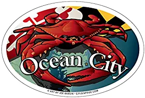 Ocean City Maryland Red Crab Oval Magnet, 6 x 4 inches - Euro Car Fridge Locker Vinyl Magnet