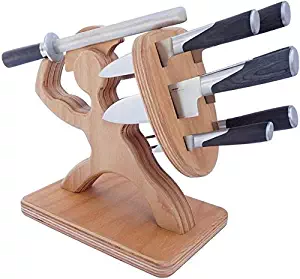 Spartan Knife Block - Handmade Premium Birch - Holds Your 6 Knives, Solid, Heavy, Magnetic Steel Holder (No Knives)