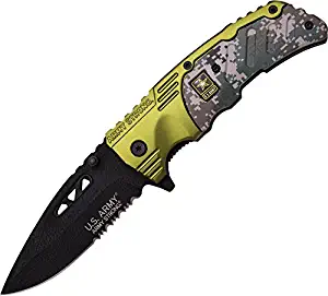 Master Cutlery A-A1023CGN US Army US Army 4.5" Folder Drop Pt Sr Blade, Green/Camo Aluminum Handle with Clip