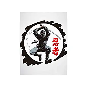 InterestPrint Ninja Warrior Jumping Attack Funny Japanese Art Wall Art Posters Prints Abstract Artwork for Office Dorm Home Boys Girls Men's Women's Room, Unframed 18x24 Inch