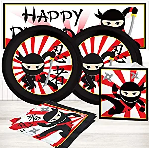 Birthday Direct Ninja Value Party Kit for Up to 16 Guests Includes Plates, Napkins, Banners, and Decorations - 37 pieces - Samurai, Karate, Martial Arts Party Supplies for Boys Birthday