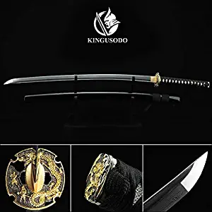 kingusodo Black Dragon Katana, Handmade Damascus Steel Full Tang Real Japanese Samurai Swords