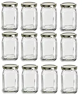 Nakpunar 12 pcs, 12 oz Victorian Square Glass Jars (375 ml) - Made in Italy