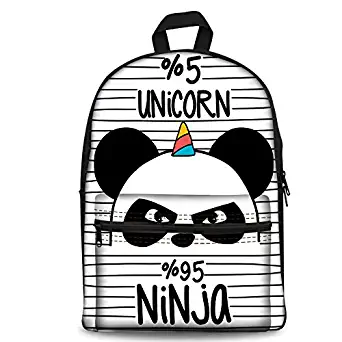 PrelerDIY Ninja Unicorn Panda Kids Backpack Back to School Book Bag 17 Inch Plus Laptop Bag Lightweight Daypack for Boys Girls 1-6th Grade