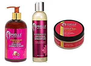 Mielle Pure Simple Natural Hair Care (EXFOLIATING-SHAMPOO&POMEGRANATE-LEAVEIN-CONDITIONER&EDGE-GEL)