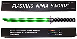 Ninja Sword Toy Light-Up (LED) Deluxe with Motion Activated Clanging Sounds – Green -in a Gift Ready Packaging and Separate Sound Control