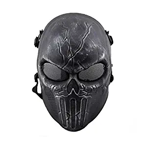 ATAIRSOFT Airsoft Skull Full Face Mask with Mesh Protection Silver Black