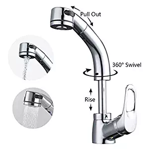 Neady Best Commercial Stainless Steel Single Handle Kitchen Sink Faucet, Hot and Cold and Pure Water Single Lever Kitchen Faucets Kitchen Faucet Double Spouts (Adjustable Height Kitchen Sink Fau