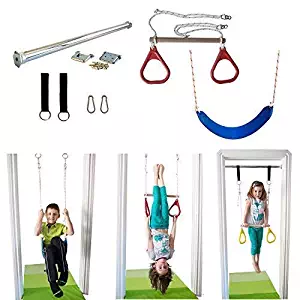 DreamGYM Indoor Swing - Trapeze Bar & Gymnastic Rings Combo and Rope Swing for Doorway Gym