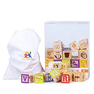 Ray's Toys Wooden Alphabet Blocks Set Colorful ABC & 123 Toddler Blocks w/ Cloth Storage Pouch/ Sturdy, Durable Learning Alphabet Building Blocks for Kids/ Top Educational Toy/ Great Gifting Idea