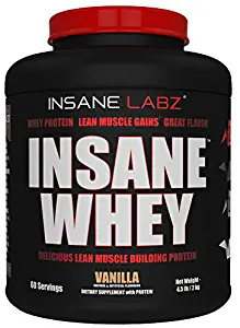 Insane Labz Insane Whey,100% Muscle Building Whey Isolate Protein, Post Workout, BCAA Amino Profile, Mass Gainer,Meal Replacement,Kosher and Halal Approved, 5lbs, 60 Srvgs, Vanilla