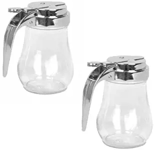 6 Oz. (Ounce) Glass Bulb Jar Syrup Dispenser, Sugar Dispenser, Retracting Spout, Dispensing Thumb-Lever, Pancake House Style (2)