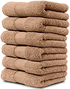 Maura 6 Piece Hand Towels Set. Extra Large 16"x30" Premium Turkish Towels. Thick, Soft, Plush and Highly Absorbent Luxury Hotel & Spa Quality Towels - Brown