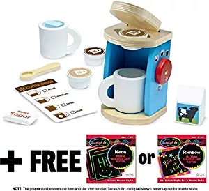 Melissa & Doug Wooden Brew & Serve Coffee Set+ Free Scratch Art Mini-Pad Bundle [98427]