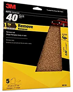 3M Sandpaper, 32118, 9 in x 11 in, 40 Grit, 5 sheets per pack