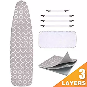 Sunkloof Scorch Resistance Ironing Board Cover and Pad Resists Scorching and Staining Ironing Board Cover with Elasticized Edges and Pad 15"x54" 4 Fasteners and 1 Large Protective Scorch Mesh Cloth