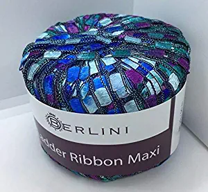 Berlini Ladder Ribbon Maxi Yarn #129 Peacock - Teal Blue Violet Seafoam - 50 Grams, 98 Yards