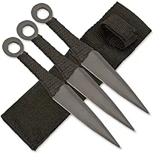 TIGER-USA Ninja Stealth Black Throwing Knives with Nylon Case (Set of 3) 6 1/2 Inch Overall