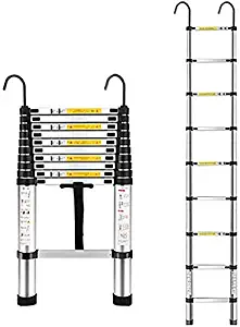 WYZXR Extension Telescopic Ladder Multi-Purpose Loft Aluminum Silver Grey, 2m/2.6m/2.9m/3.2m/3.8m/4.1m/4.4m/4.8m/5.2m/5.7m/6.1m, Load 150kg (Size : 3.2M/10.5ft)