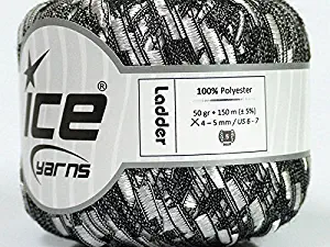 Silvery White Ladder Yarn Edged in Black - Trellis Ribbon 50 Gram