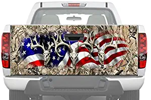 MotorINK American Flag Buck Skull Obliteration Camouflage Camo Oak Hunting Tailgate Graphic Decal Sticker for Pickup Truck Ford Chevy Dodge (26" x 66")