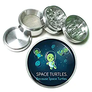 Space Turtles Em1 Silver Chrome 63mm Aluminum Magnetic Metal Herb Grinder 4 Piece Hand Muller Spices & Herb Heavy Duty 2.5"