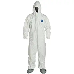 DuPont TY122S-XL-EACH Disposable Elastic Wrist, Bootie and Hood Tyvek Coverall Suit 1414, X-Large, White